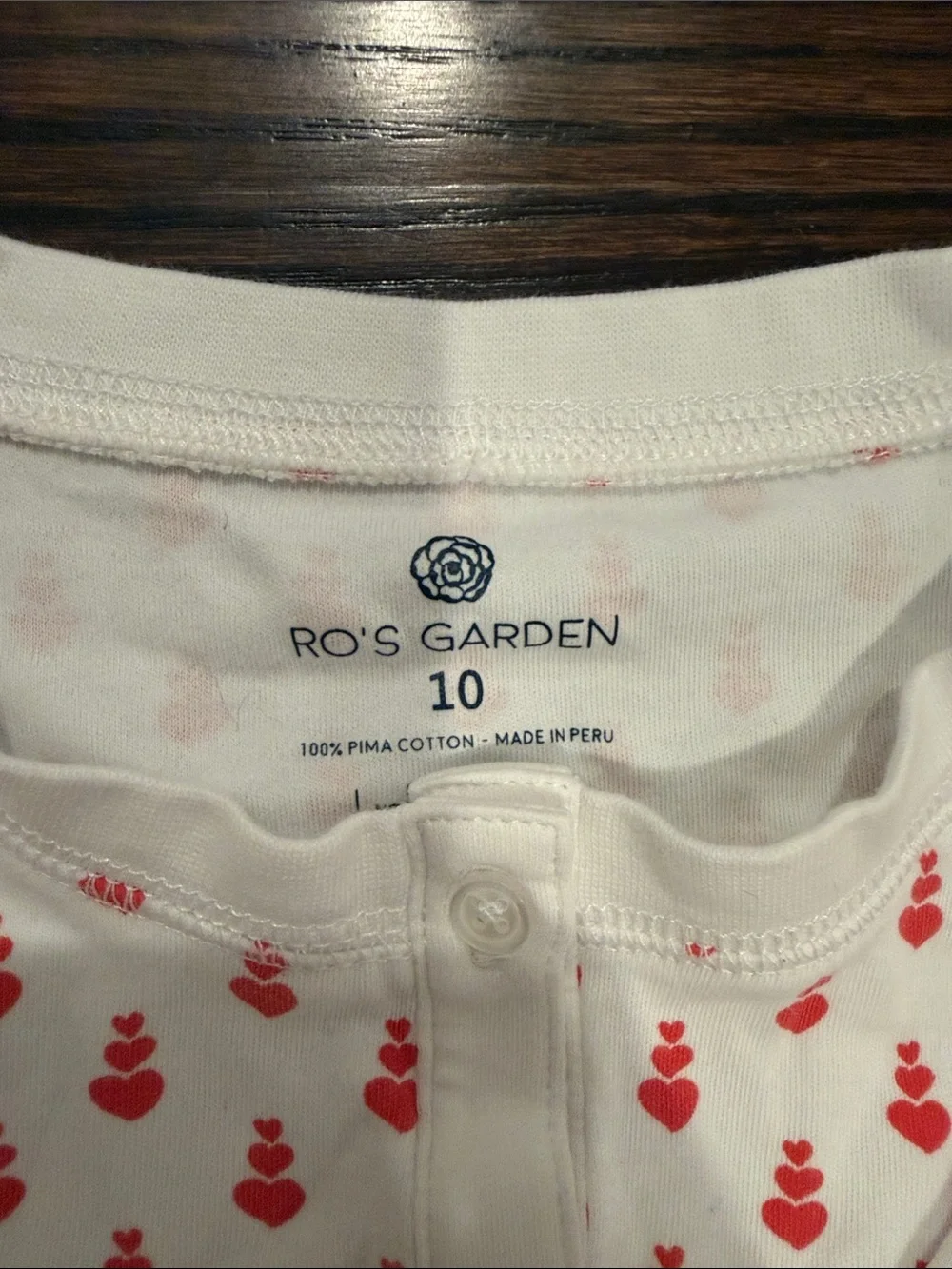 Ro’s Garden Girls White and Red Heart Print Pajama Set size 10